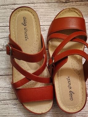 easy street Burnt Orange Strappy Slide Sandals